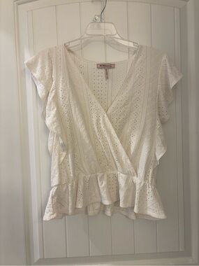 BCBGeneration White Eyelet Wrap Blouse